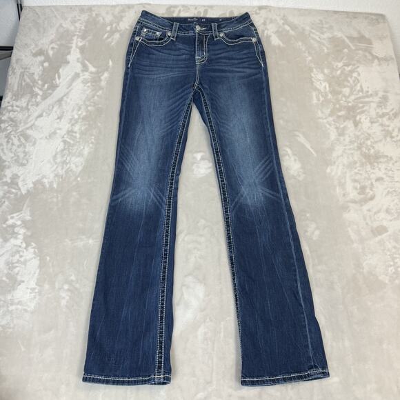 Miss Me Denim - Miss Me Jeans Womens 26 Curvy Boot Blue Denim Mid Rise Western Y2K Glam Rock